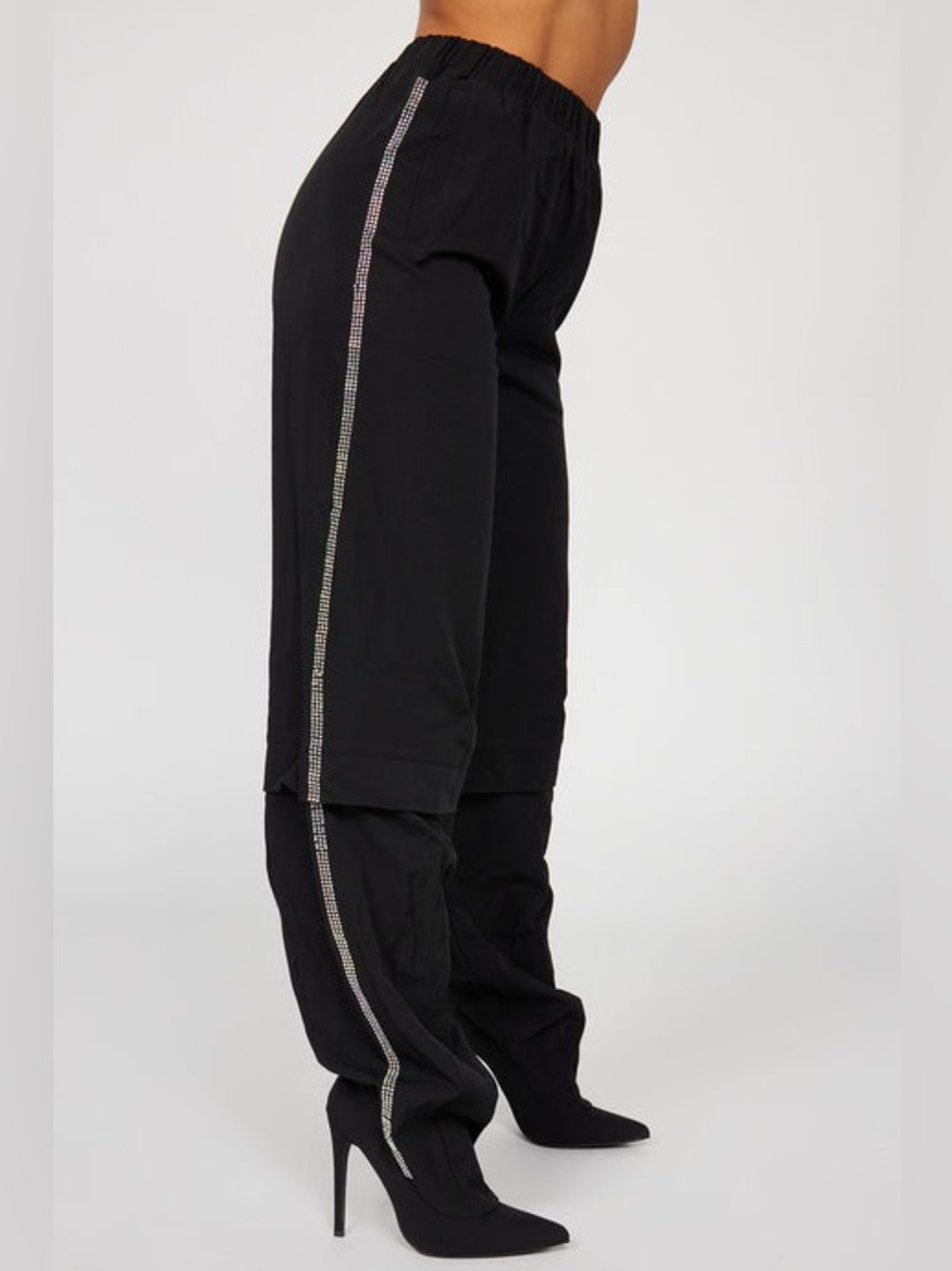 Pants Boots in black 
Side Rhinestone Stripe